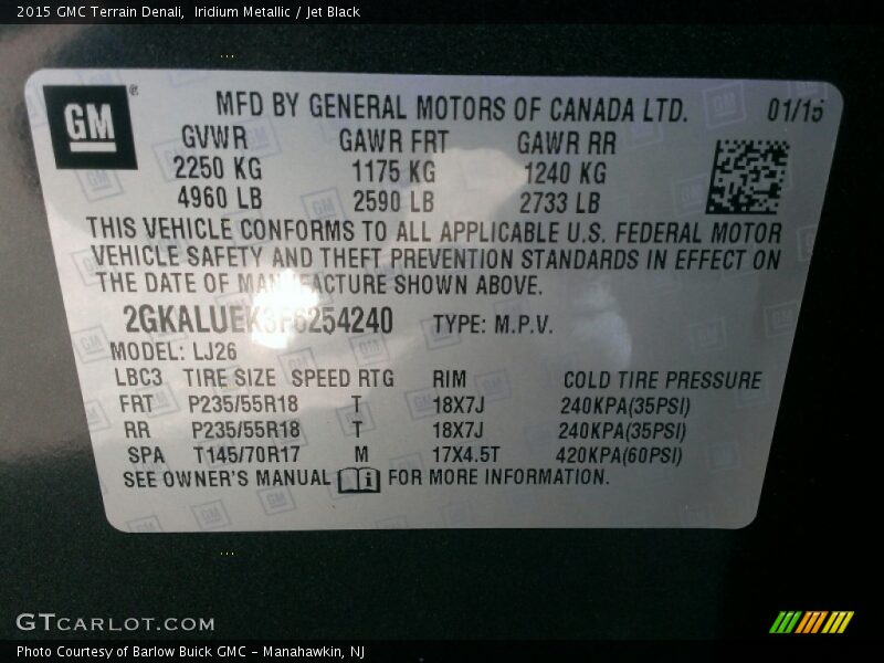 Iridium Metallic / Jet Black 2015 GMC Terrain Denali