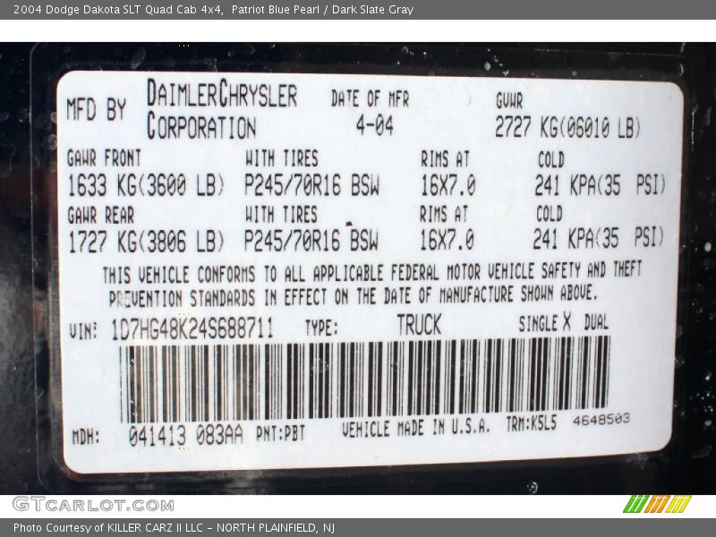 Patriot Blue Pearl / Dark Slate Gray 2004 Dodge Dakota SLT Quad Cab 4x4