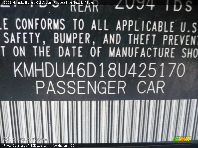 Regatta Blue Metallic / Beige 2008 Hyundai Elantra GLS Sedan