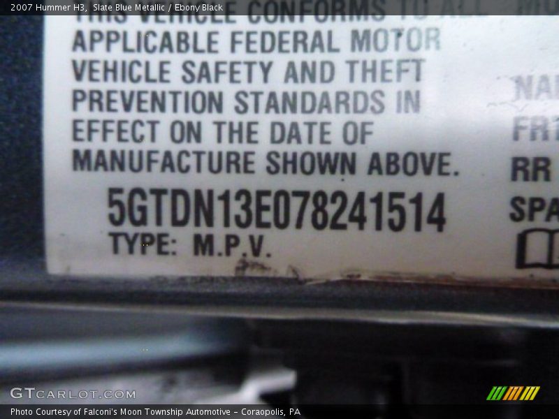 Slate Blue Metallic / Ebony Black 2007 Hummer H3