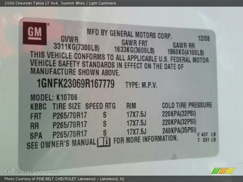 Summit White / Light Cashmere 2009 Chevrolet Tahoe LT 4x4
