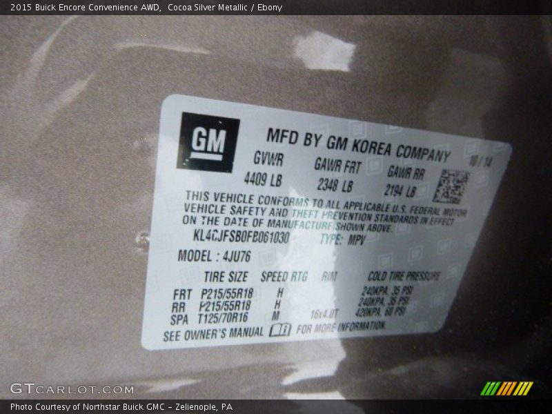 Cocoa Silver Metallic / Ebony 2015 Buick Encore Convenience AWD