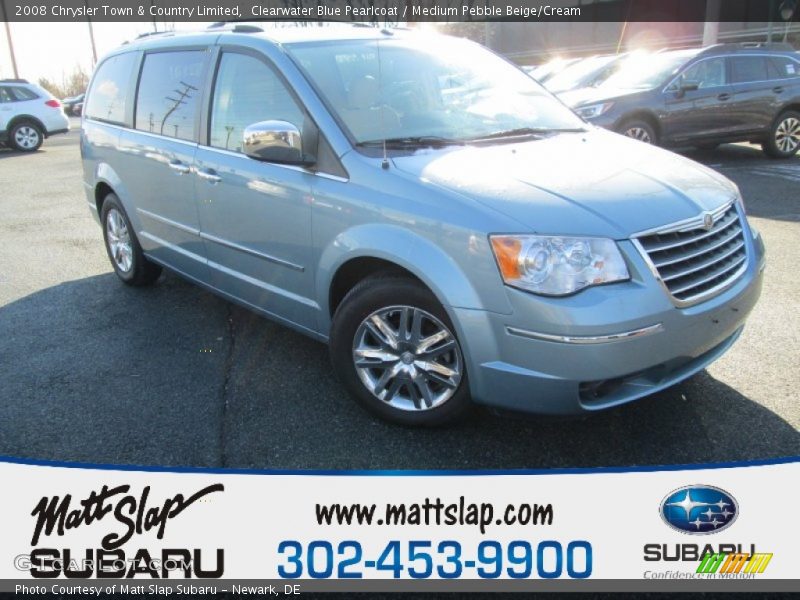 Clearwater Blue Pearlcoat / Medium Pebble Beige/Cream 2008 Chrysler Town & Country Limited