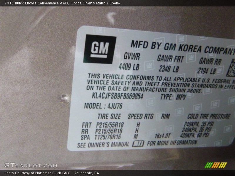 Cocoa Silver Metallic / Ebony 2015 Buick Encore Convenience AWD