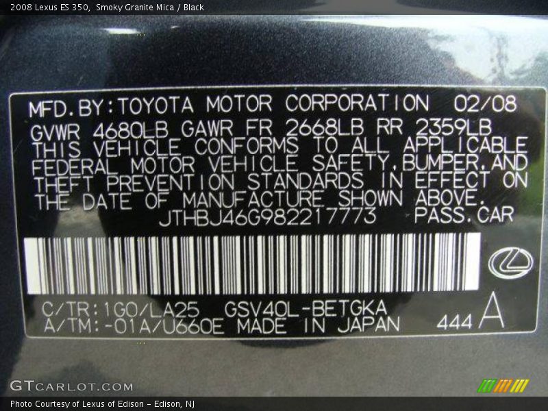Smoky Granite Mica / Black 2008 Lexus ES 350