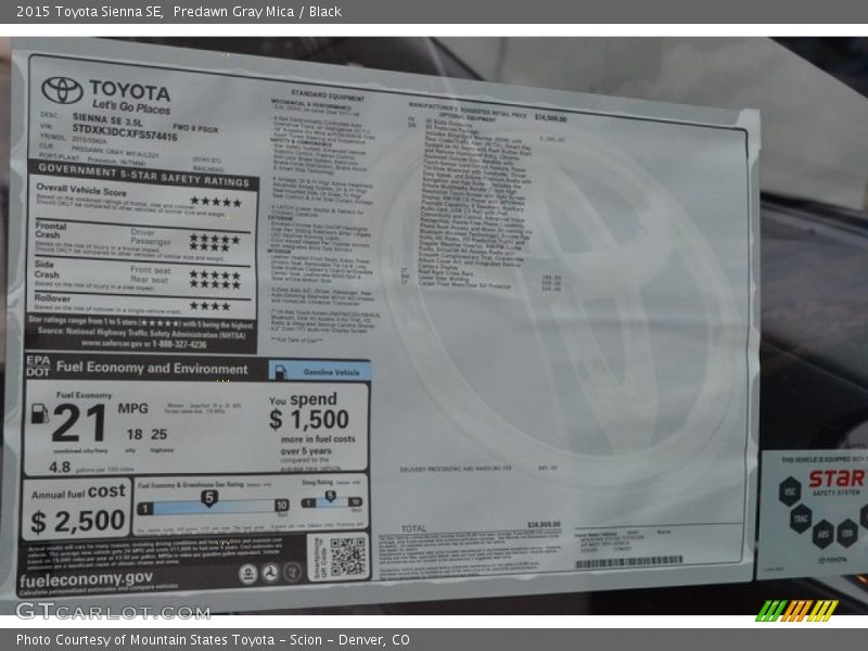 Predawn Gray Mica / Black 2015 Toyota Sienna SE