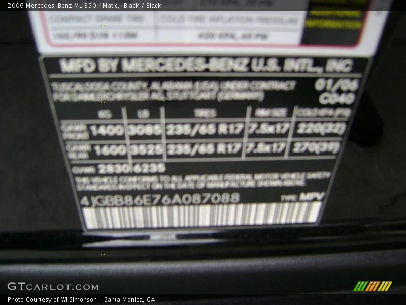 Black / Black 2006 Mercedes-Benz ML 350 4Matic