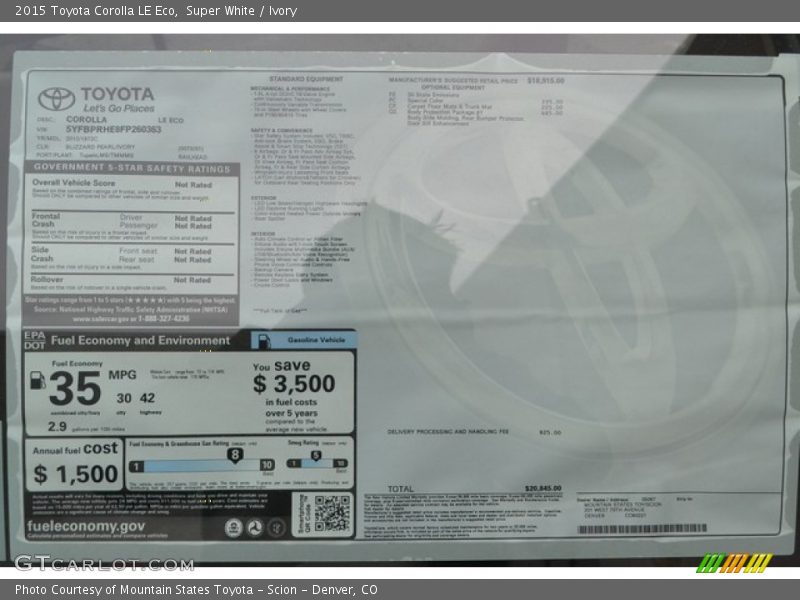 Super White / Ivory 2015 Toyota Corolla LE Eco