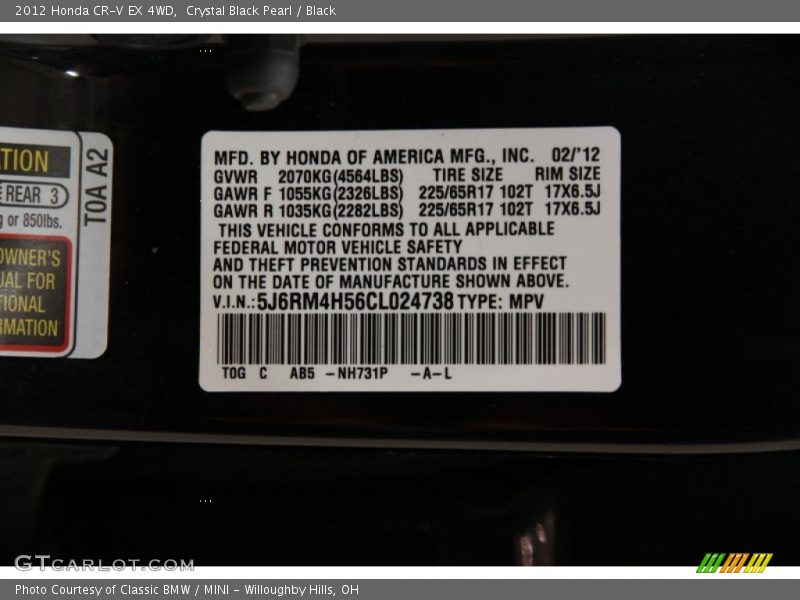 Crystal Black Pearl / Black 2012 Honda CR-V EX 4WD