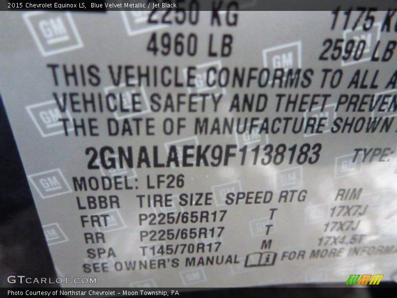 Blue Velvet Metallic / Jet Black 2015 Chevrolet Equinox LS