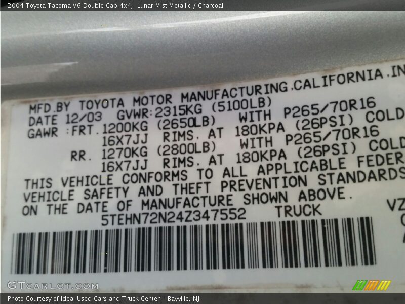 Lunar Mist Metallic / Charcoal 2004 Toyota Tacoma V6 Double Cab 4x4
