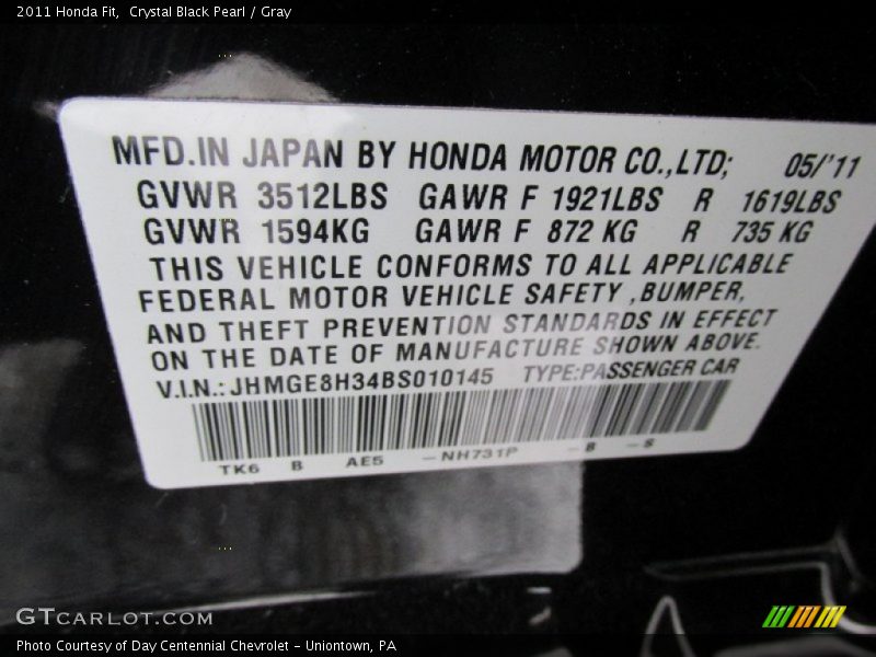 Crystal Black Pearl / Gray 2011 Honda Fit