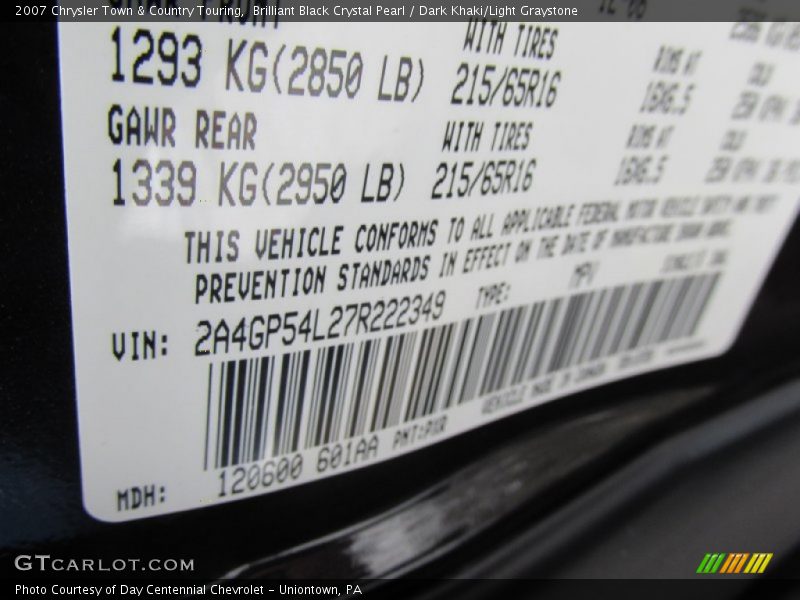 Brilliant Black Crystal Pearl / Dark Khaki/Light Graystone 2007 Chrysler Town & Country Touring