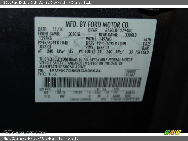 Sterling Grey Metallic / Charcoal Black 2011 Ford Explorer XLT