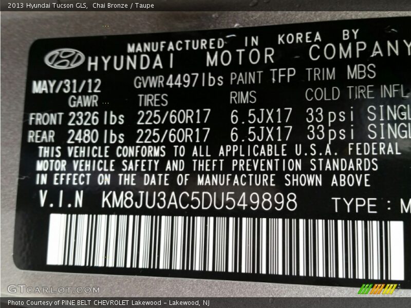 Chai Bronze / Taupe 2013 Hyundai Tucson GLS