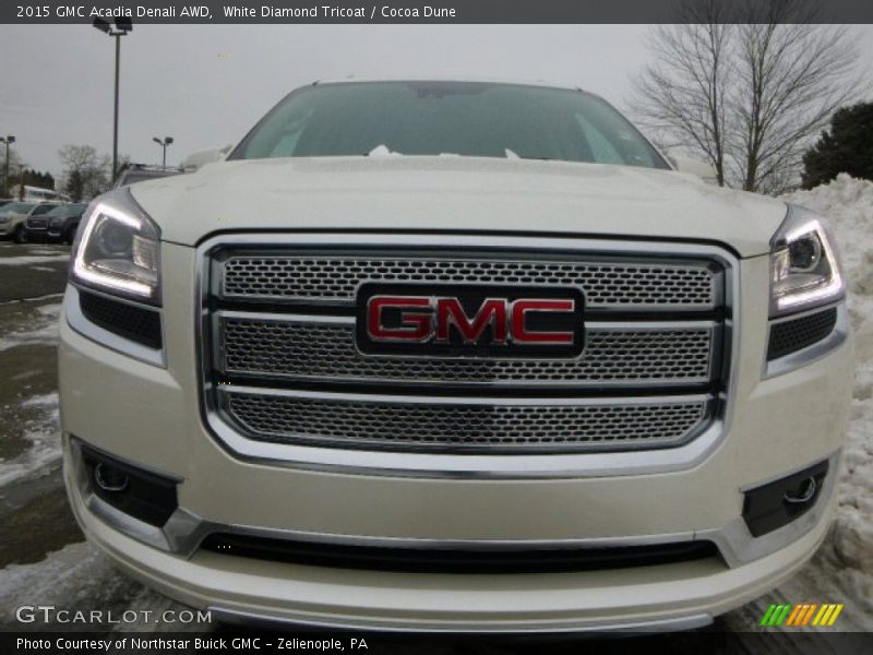 White Diamond Tricoat / Cocoa Dune 2015 GMC Acadia Denali AWD