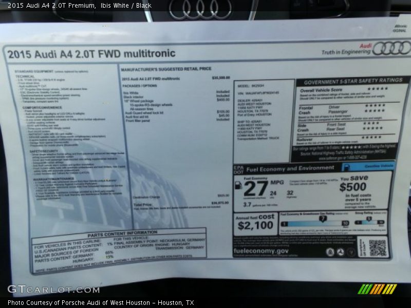 Ibis White / Black 2015 Audi A4 2.0T Premium