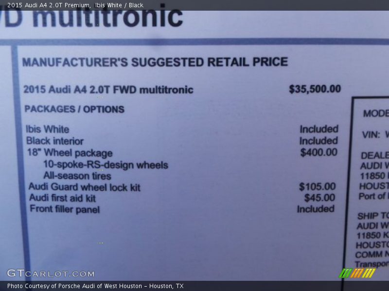 Ibis White / Black 2015 Audi A4 2.0T Premium