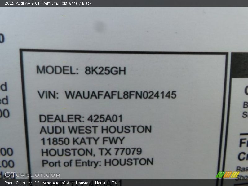 Ibis White / Black 2015 Audi A4 2.0T Premium