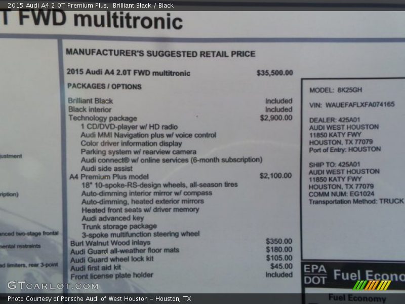 Brilliant Black / Black 2015 Audi A4 2.0T Premium Plus