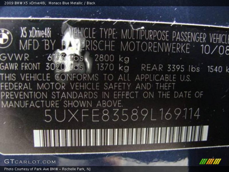 Monaco Blue Metallic / Black 2009 BMW X5 xDrive48i