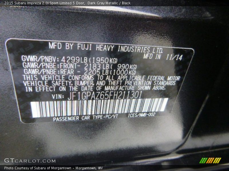 Dark Gray Metallic / Black 2015 Subaru Impreza 2.0i Sport Limited 5 Door