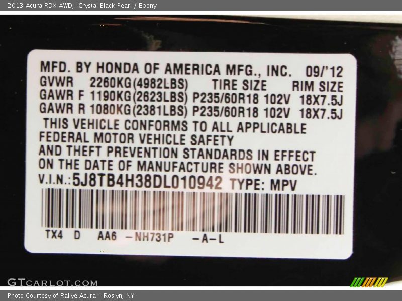 Crystal Black Pearl / Ebony 2013 Acura RDX AWD