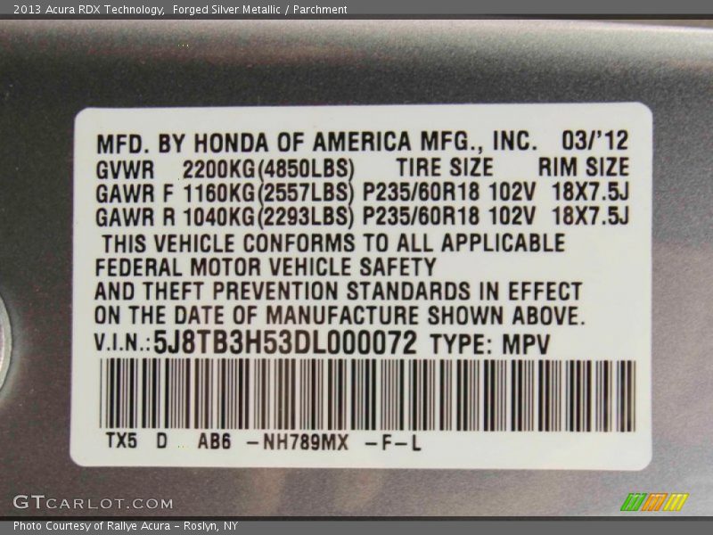 Forged Silver Metallic / Parchment 2013 Acura RDX Technology