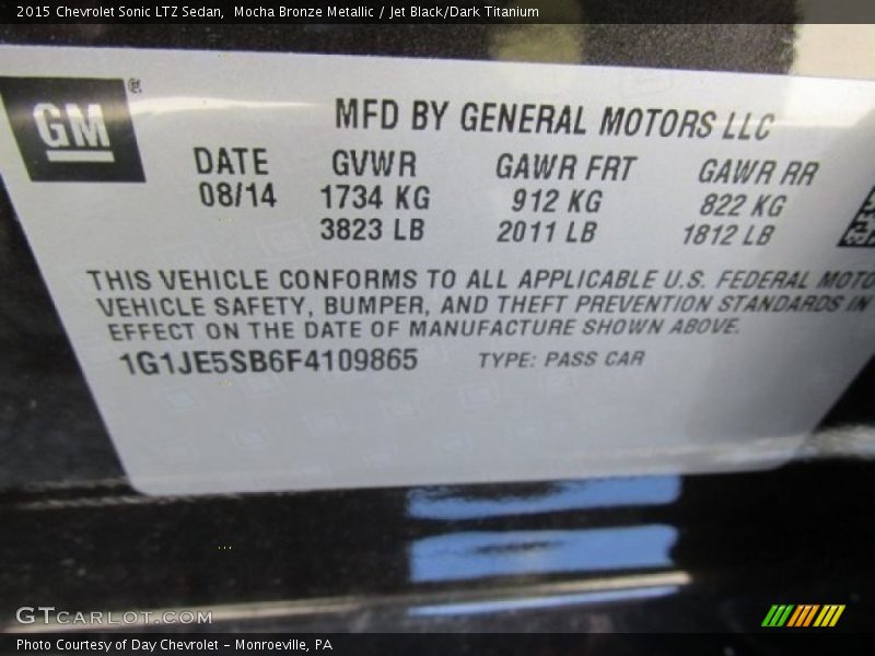 Mocha Bronze Metallic / Jet Black/Dark Titanium 2015 Chevrolet Sonic LTZ Sedan