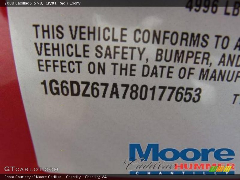 Crystal Red / Ebony 2008 Cadillac STS V8