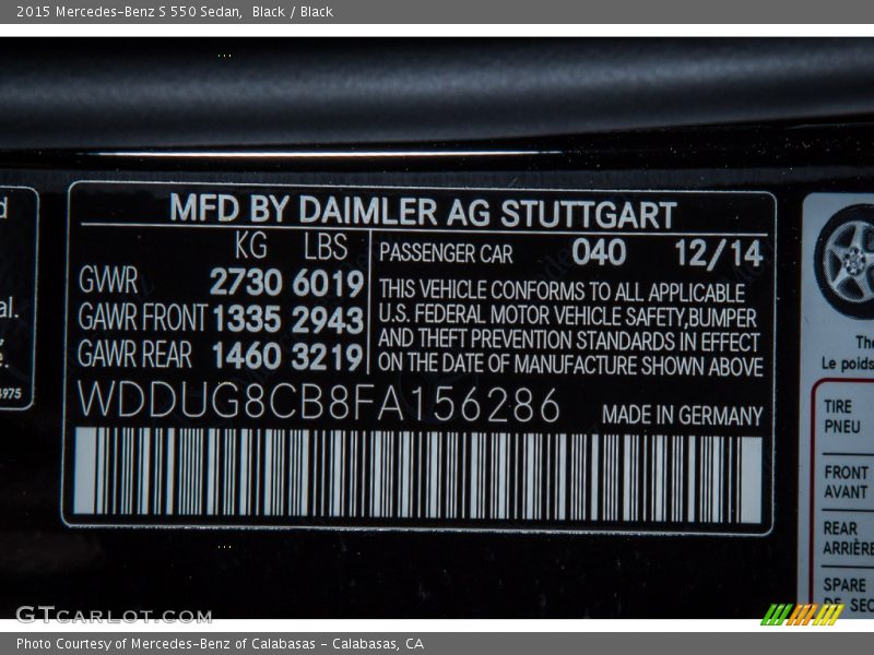Black / Black 2015 Mercedes-Benz S 550 Sedan