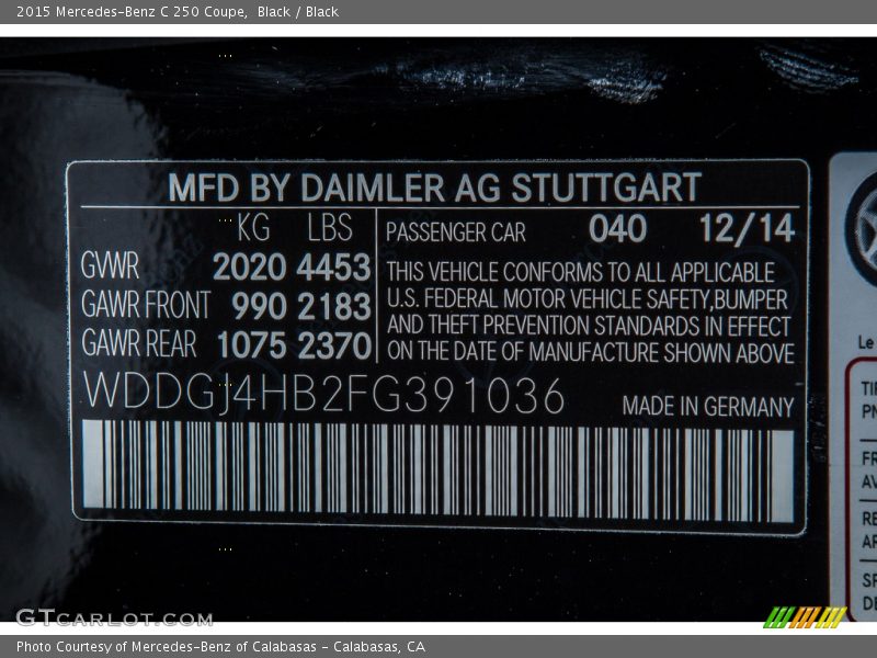 Black / Black 2015 Mercedes-Benz C 250 Coupe