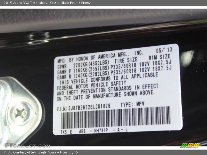 Crystal Black Pearl / Ebony 2015 Acura RDX Technology