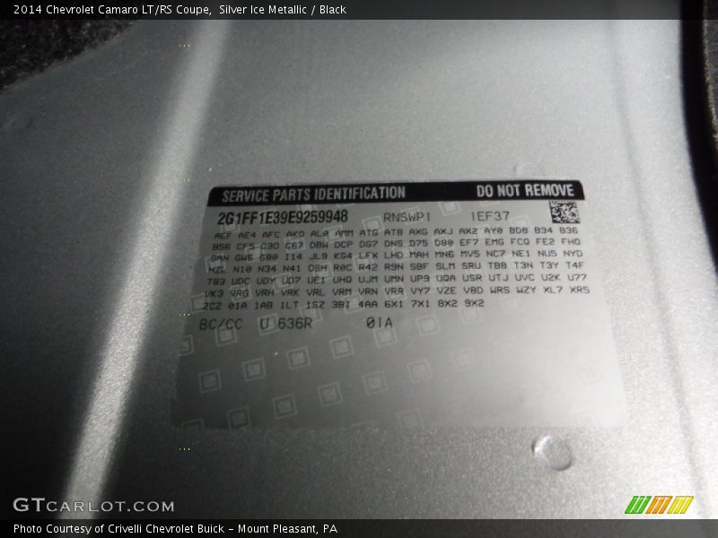 2014 Camaro LT/RS Coupe Silver Ice Metallic Color Code 636R