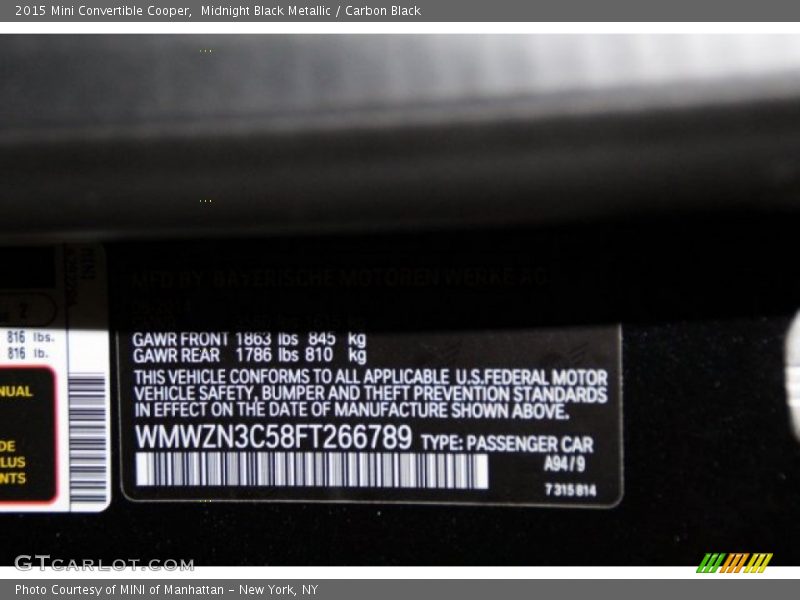 2015 Convertible Cooper Midnight Black Metallic Color Code A94