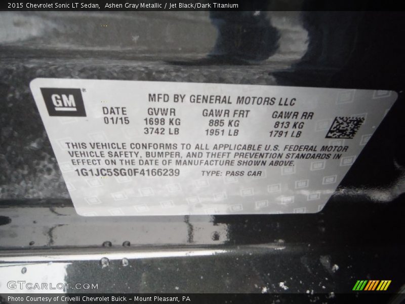 Ashen Gray Metallic / Jet Black/Dark Titanium 2015 Chevrolet Sonic LT Sedan