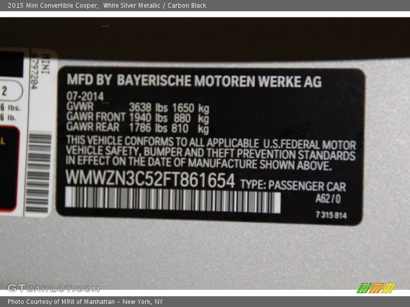 A62 - 2015 Mini Convertible Cooper