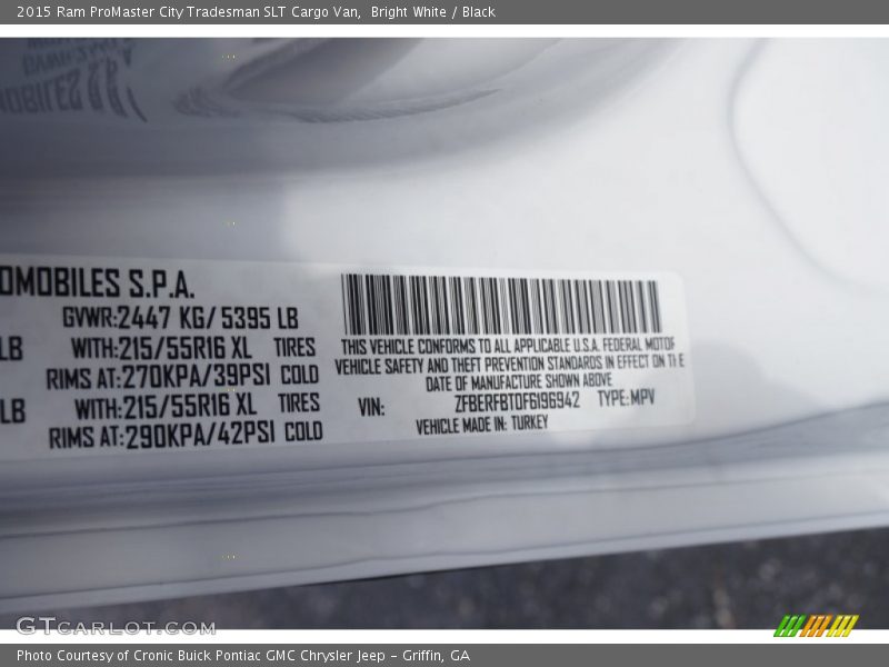Bright White / Black 2015 Ram ProMaster City Tradesman SLT Cargo Van