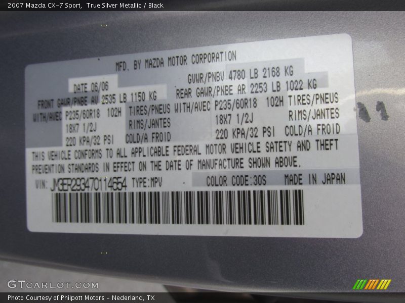 True Silver Metallic / Black 2007 Mazda CX-7 Sport