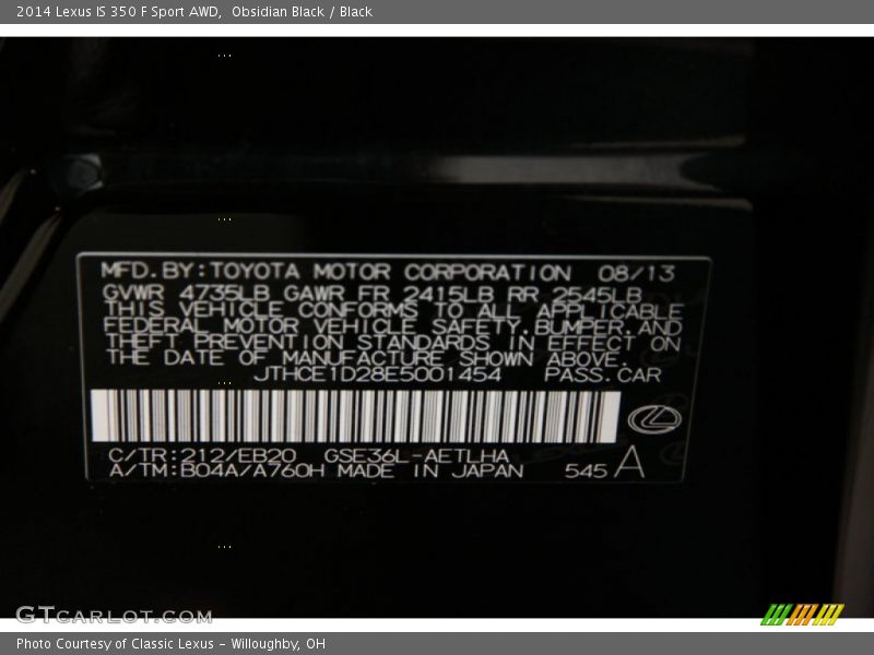 Obsidian Black / Black 2014 Lexus IS 350 F Sport AWD