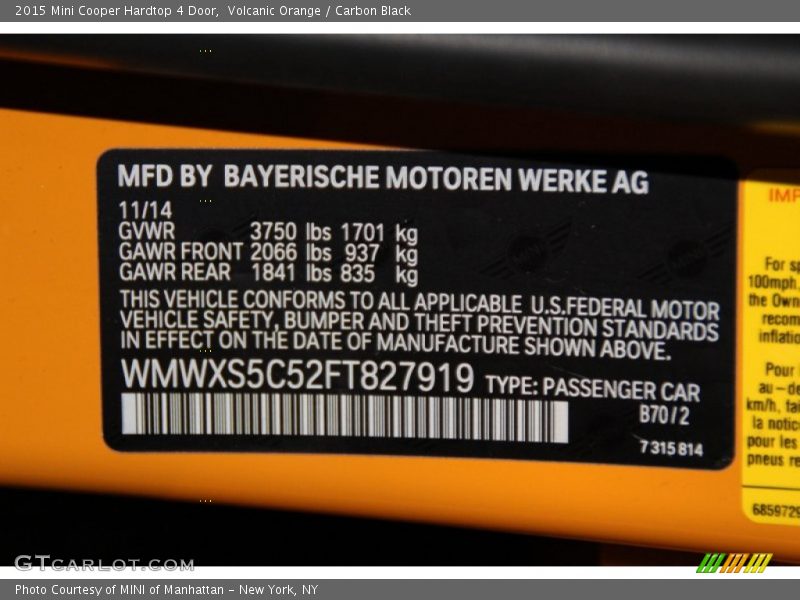 2015 Cooper Hardtop 4 Door Volcanic Orange Color Code B70