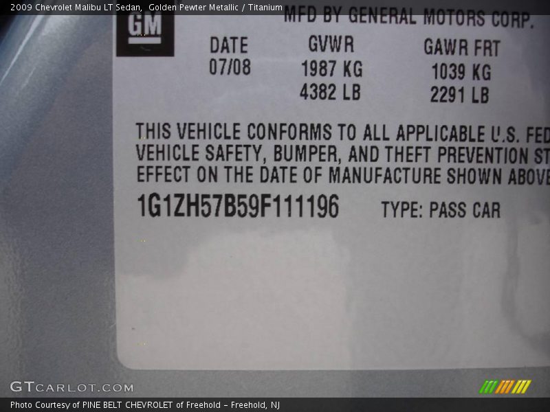 Golden Pewter Metallic / Titanium 2009 Chevrolet Malibu LT Sedan
