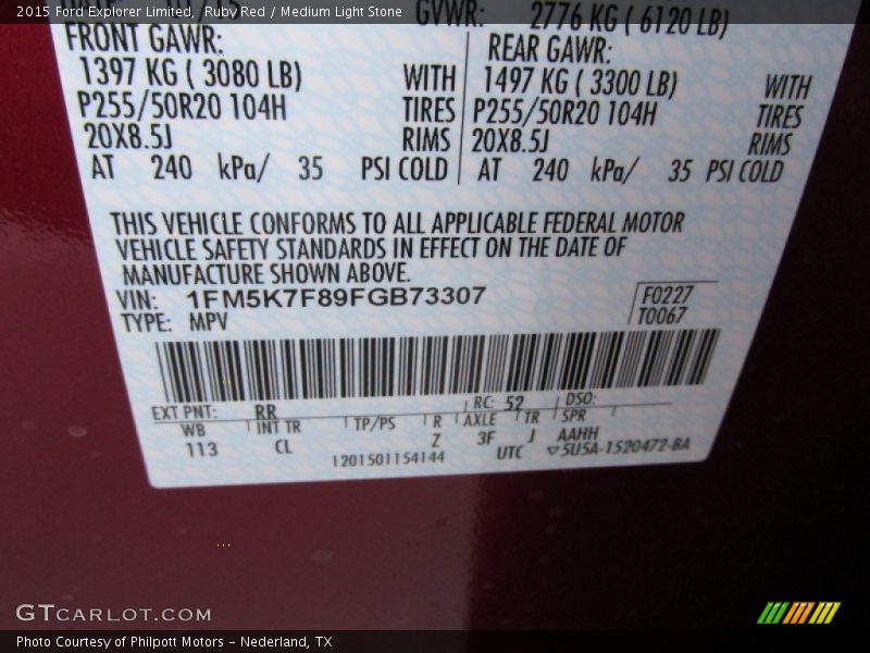 Ruby Red / Medium Light Stone 2015 Ford Explorer Limited