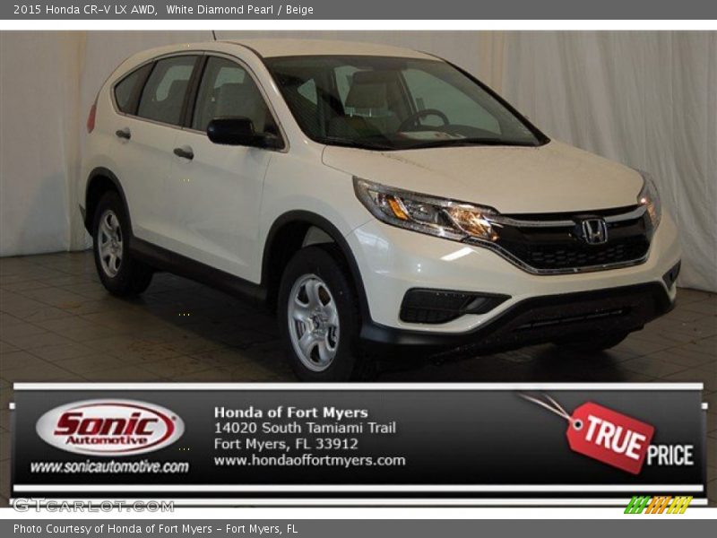 White Diamond Pearl / Beige 2015 Honda CR-V LX AWD