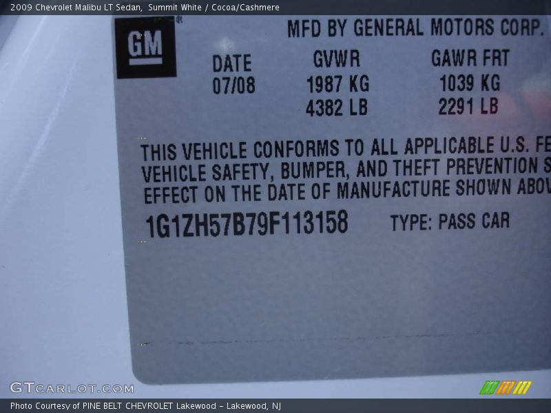 Summit White / Cocoa/Cashmere 2009 Chevrolet Malibu LT Sedan