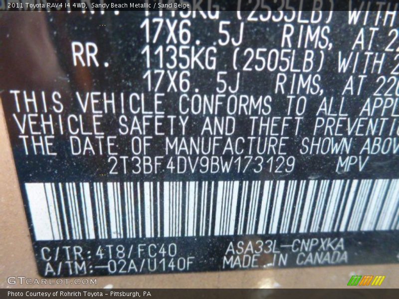 Sandy Beach Metallic / Sand Beige 2011 Toyota RAV4 I4 4WD