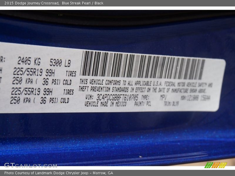 2015 Journey Crossroad Blue Streak Pearl Color Code PCL