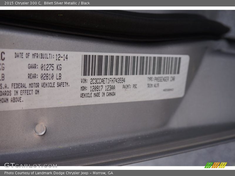 2015 300 C Billett Silver Metallic Color Code PSC