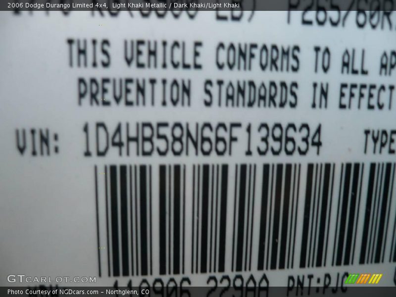 Light Khaki Metallic / Dark Khaki/Light Khaki 2006 Dodge Durango Limited 4x4