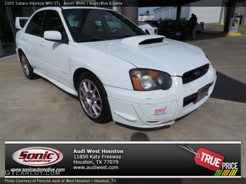 Aspen White / Black/Blue Ecsaine 2005 Subaru Impreza WRX STi